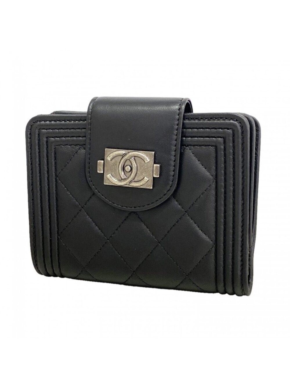 Chanel Wallet Boy Lambskin Black Silver